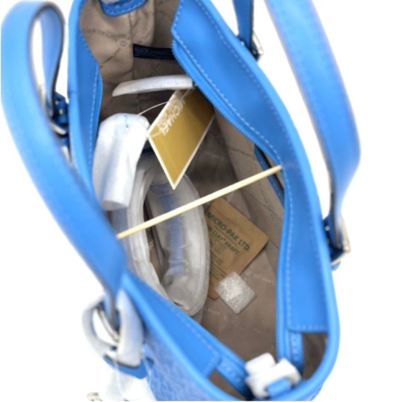 Michael Kors XS Jet Set Travel Top Zip Tote Bag Blue/Silver - Picture 10 of 11